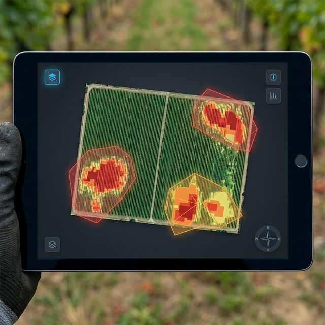 Farmbit sample results page showing ranked vineyard scouting zones
