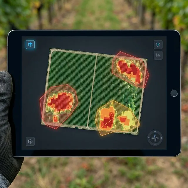 Farmbit sample results page showing ranked vineyard scouting zones